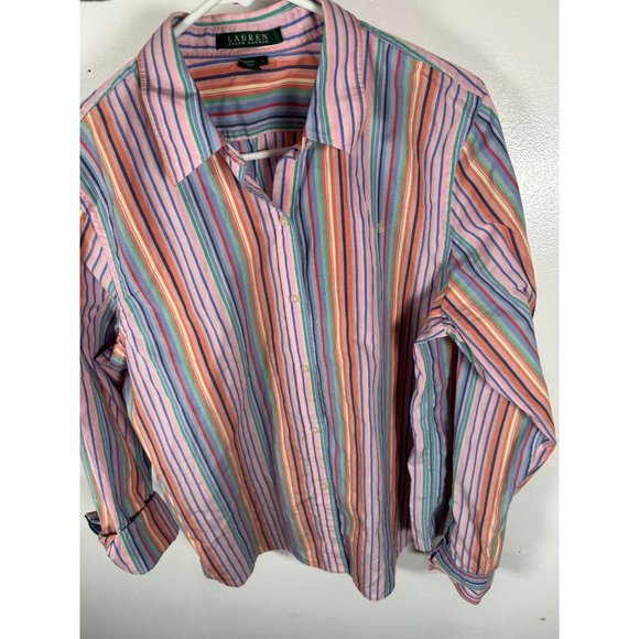 Lauren Ralph Lauren Large Button Shirt Womens Colorful Striped Long Sleeve Cotto - Picture 2 of 10
